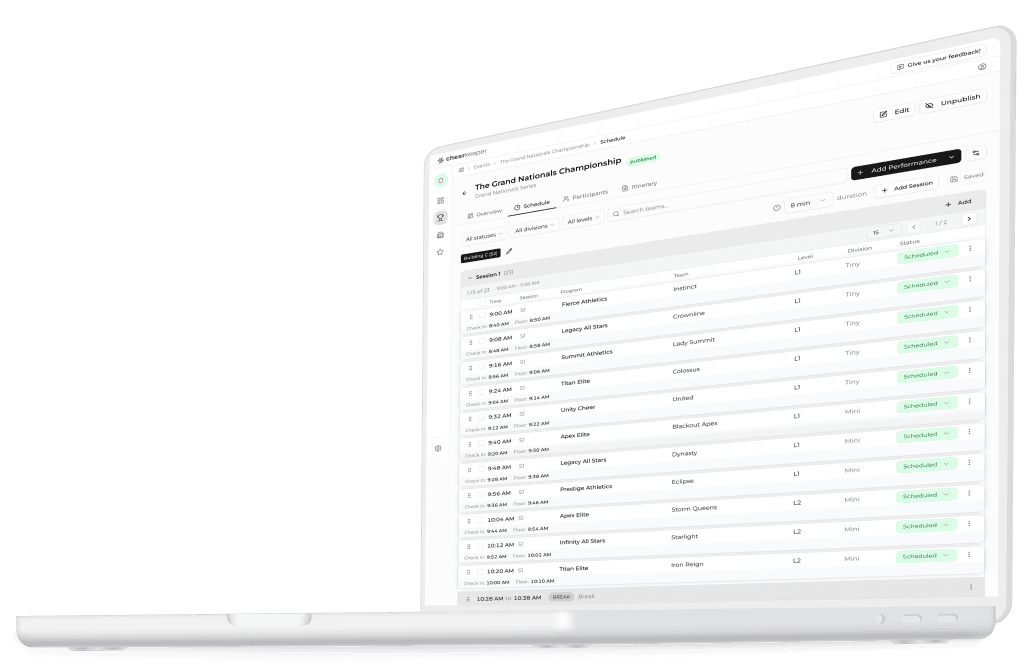 CheerKeeper admin and mobile working together