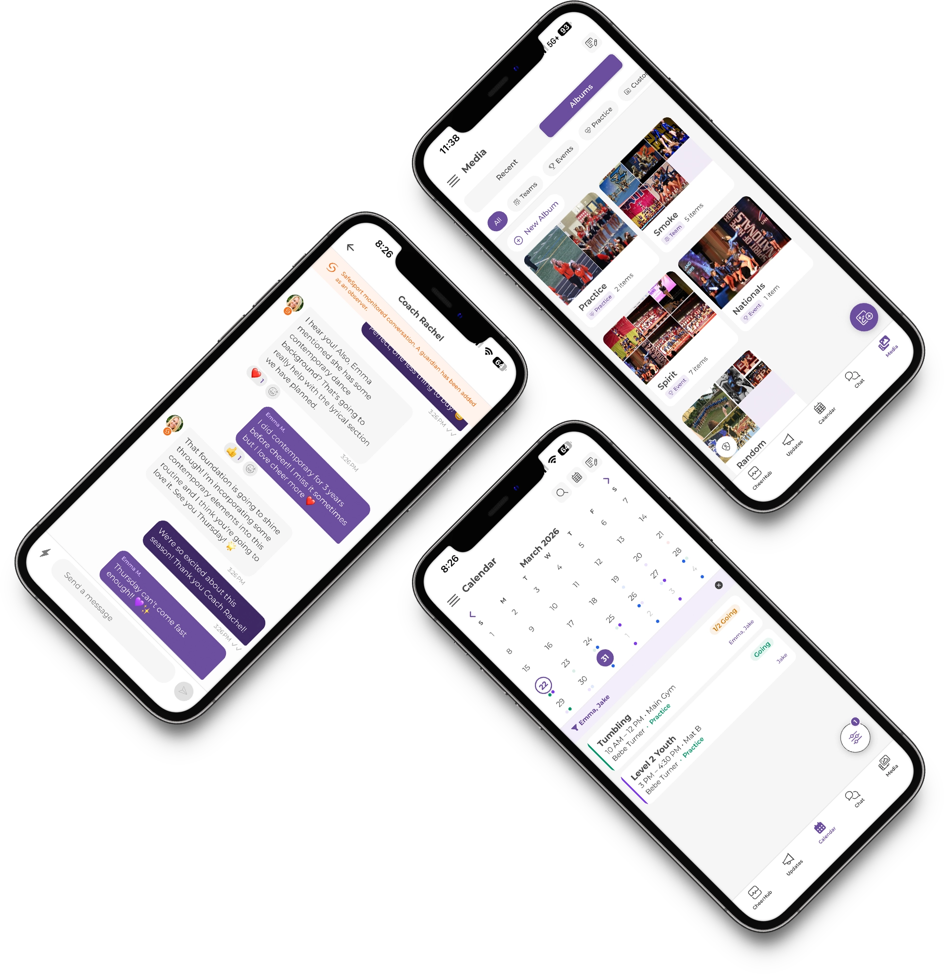 CheerKeeper app chat, calendar, and albums